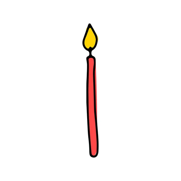 Nettes Doodle Das Lange Kerzen Brennt Handgezeichnetes Farbdekor Isoliert Auf — Stockvektor