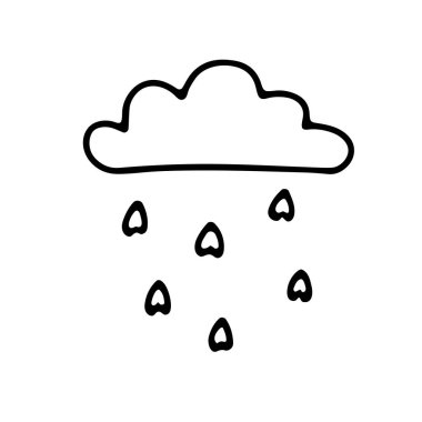 Doodle Sevgililer Günü bulutu. Beyaz arka planda elle çizilmiş aşk sembolü. Kawaii 'nin ana hatları. Sevimli kalp şeklinde yağmur tebrik kartı. Romantik hava durumu. Vektör konsepti çizimi çizimi