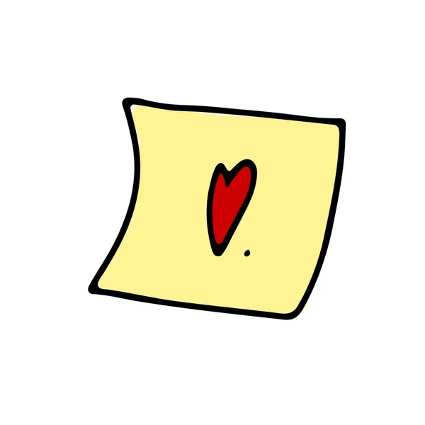 心臓と黄色のステッカーをかわす 白地に描かれた手書きのアウトラインノート お祝い メッセージ 結婚式 バレンタインデー 思い出 思い出 愛のサイン ベクトルかわいいイラスト — ストックベクタ