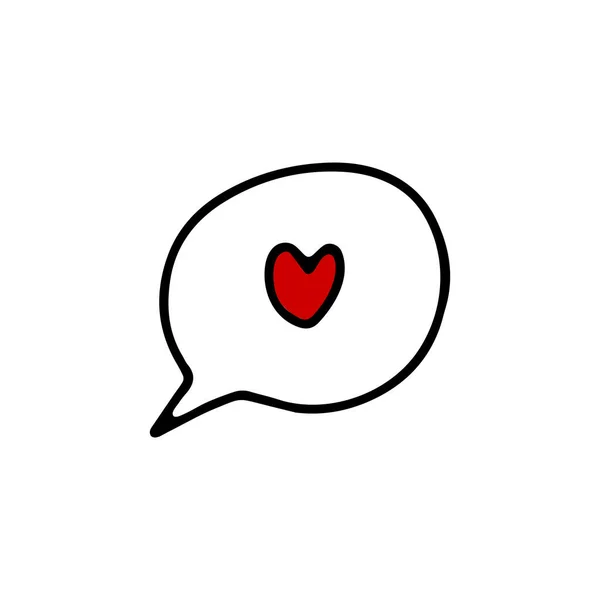 Doodle Burbuja Del Habla Con Corazón Rojo Mensaje Dibujado Mano — Vector de stock