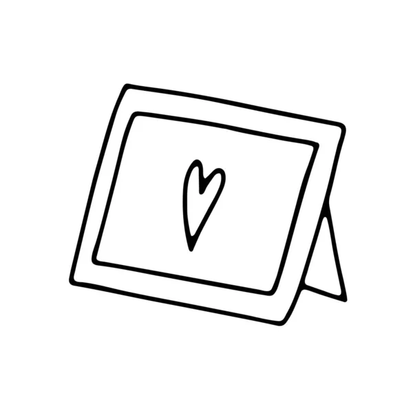 Moldura Foto Doodle Com Coração Cartão Esboço Desenhado Mão Isolado — Vetor de Stock