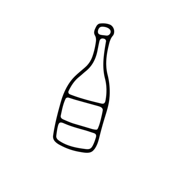 Prosecco Doodle Vektör Cam Şişe Şampanya Beyaz Arka Planda Izole — Stok Vektör