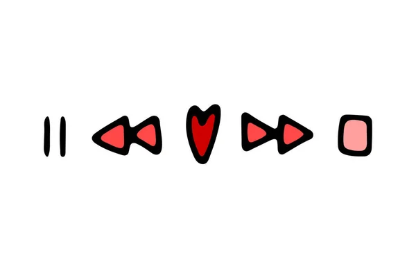 Doodle Valentines Dag Musikaliska Röda Tecken Handritad Kärlekssång Symbol Vit Royaltyfria illustrationer