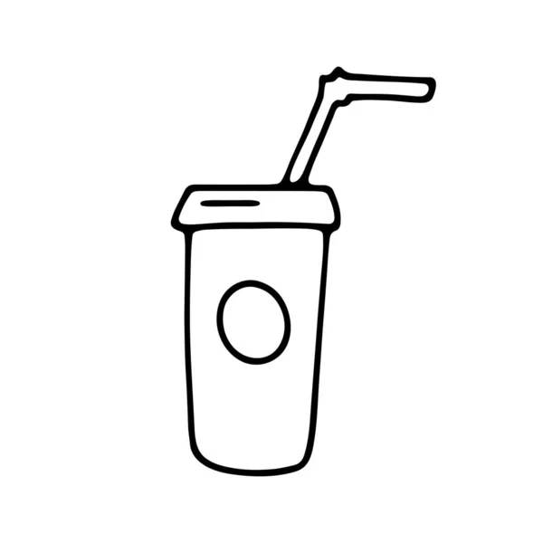 Doodle Clipart Kawa Wynos Oryginalny Papier Jednorazowego Użytku Cup Słomką — Wektor stockowy