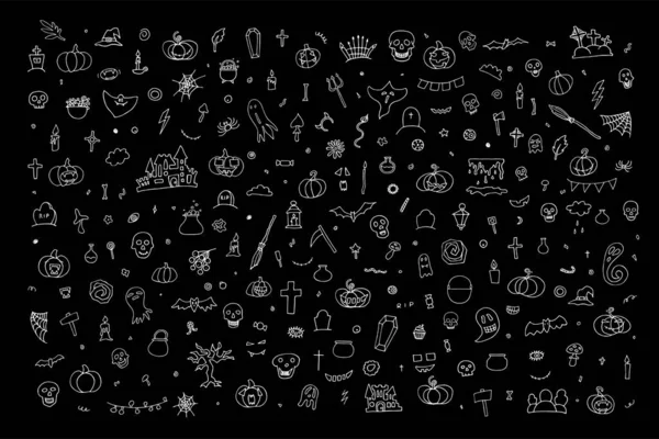 Big Doodle Happy Halloween Set Handgezeichneter Geist Kürbis Kerzen Totenköpfe — Stockvektor