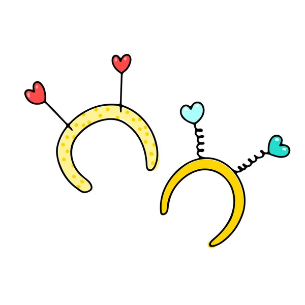 Doodle Vlasy Obruč Příslušenství Ručně Kreslený Roztomilý Amour Čelenka Srdcem — Stockový vektor