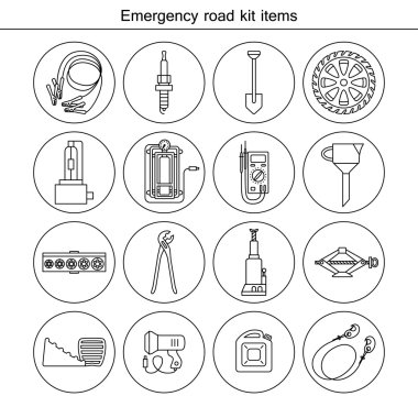 Emergency road kit items. clipart