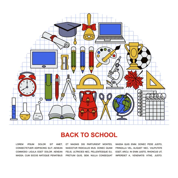 Farklı okul nesneleri koleksiyonu. 