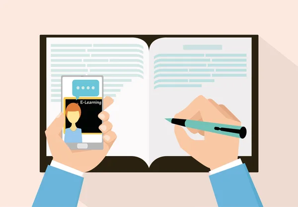 E-öğrenme kavramı ile online eğitim vektör çizim