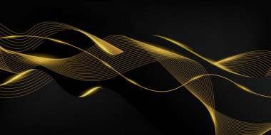 Altın renkli parlak çizgi süslemeli lüks siyah arka plan tasarımı. Ödüller, pankartlar, kutlamalar, reklamlar, yıldönümleri için tasarım.