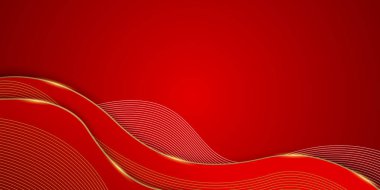 Çin Yeni Yıl teması, prim hediye kartı ve şenlikli kutlama tasarımı için zarif akış çizgileri olan lüks kırmızı ve altın dalga arka planı.