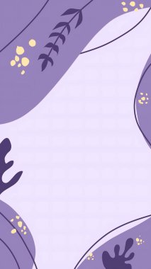 Minimalist çiçekli siluetler, akışkan şekiller ve yumuşak pastel sarı aksanlı soyut mor organik arka plan.