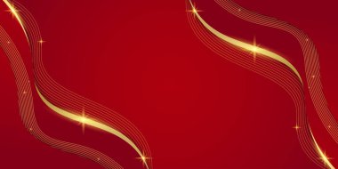 Çin Yeni Yıl teması, prim hediye kartı ve şenlikli kutlama tasarımı için zarif akış çizgileri olan lüks kırmızı ve altın dalga arka planı.