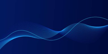 Dinamik dalgalı çizgileri olan koyu mavi soyut bir arka plan. Gelecekçi teknoloji konsepti. Pankart, poster, kapak, broşür, broşür, web sitesi için uygun.