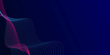 Dinamik mavi ve pembe dalgalı çizgilerle koyu mavi renkte fütüristik soyut arka plan. Pankartlar, posterler, web siteleri, sunumlar için uygun.
