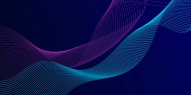 Dinamik mavi ve pembe dalgalı çizgilerle koyu mavi renkte fütüristik soyut arka plan. Pankartlar, posterler, web siteleri, sunumlar için uygun.