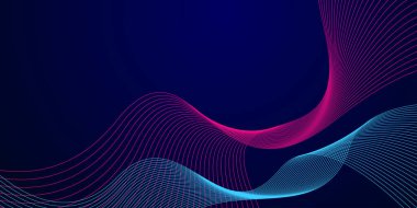 Dinamik mavi ve pembe dalgalı çizgilerle koyu mavi renkte fütüristik soyut arka plan. Pankartlar, posterler, web siteleri, sunumlar için uygun.
