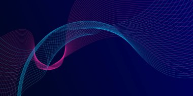 Dinamik mavi ve pembe dalgalı çizgilerle koyu mavi renkte fütüristik soyut arka plan. Pankartlar, posterler, web siteleri, sunumlar için uygun.