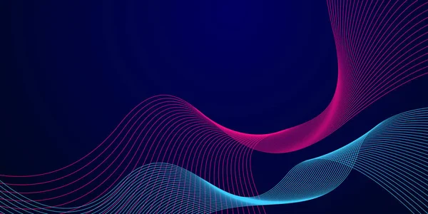 Dinamik mavi ve pembe dalgalı çizgilerle koyu mavi renkte fütüristik soyut arka plan. Pankartlar, posterler, web siteleri, sunumlar için uygun.