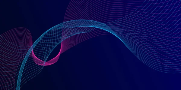Dinamik mavi ve pembe dalgalı çizgilerle koyu mavi renkte fütüristik soyut arka plan. Pankartlar, posterler, web siteleri, sunumlar için uygun.