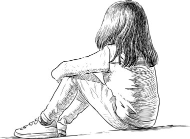 one little girl sits clipart