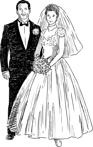 Jeunes mariés lors de la cérémonie de mariage — Image vectorielle