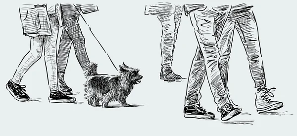 Personnes et chien de genou — Image vectorielle