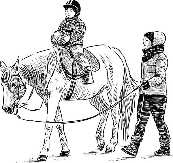 Horse riding lesson — Stock Vector