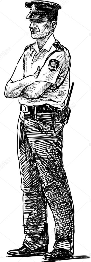 Drawing of policeman Sketch of a policeman Stock