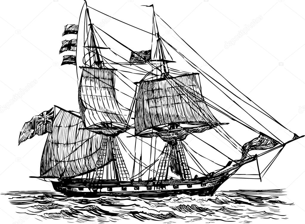 sketch of a sailing ship