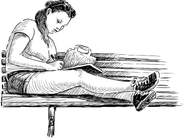 Sketch of writing schoolgirl — Stock Vector