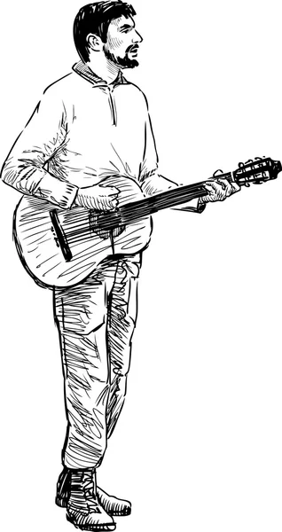 Boceto de un músico callejero — Vector de stock