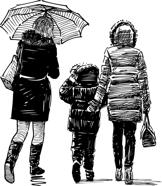 Frauen und Kind auf einem Spaziergang — Stockvektor