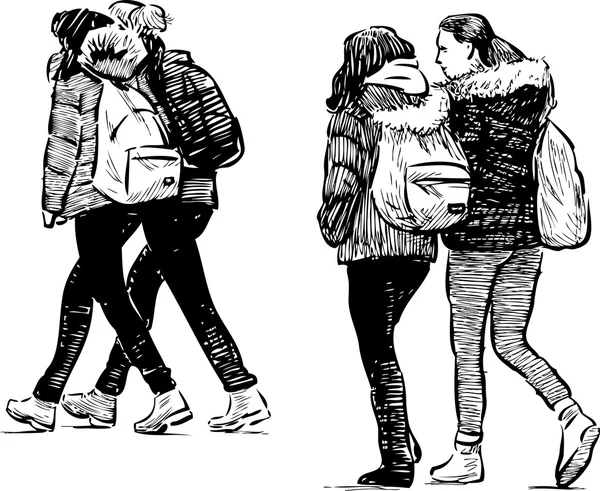 Tonåringar på en promenad — Stock vektor