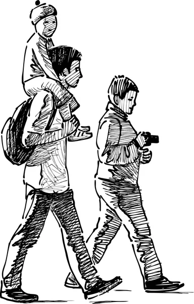 Boceto de los niños que caminan — Archivo Imágenes Vectoriales