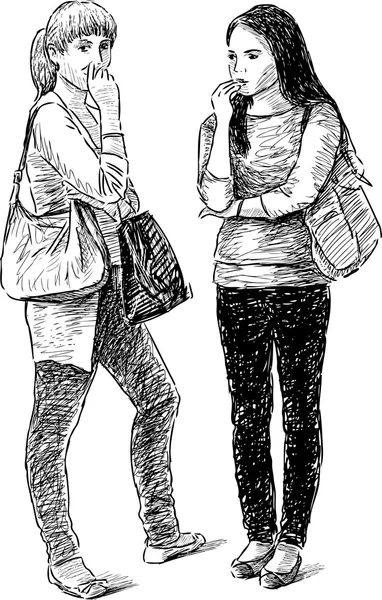Zwei Mädchen unterhalten sich — Stockvektor