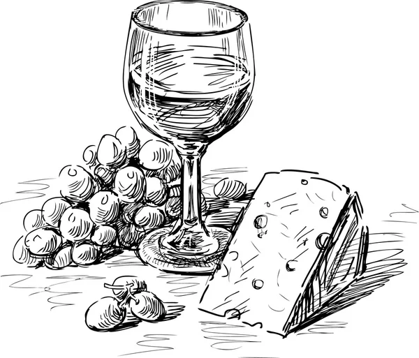 Vino, formaggio e uva — Vettoriale Stock