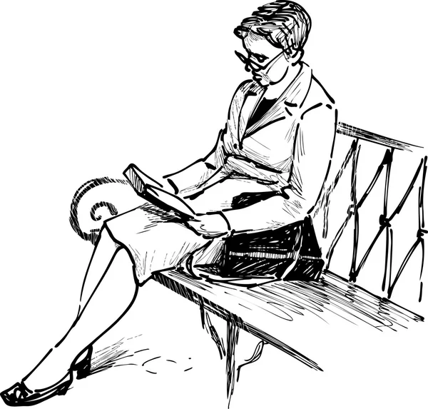Μια γυναίκα διαβάζει ένα βιβλίο. — Διανυσματικό Αρχείο