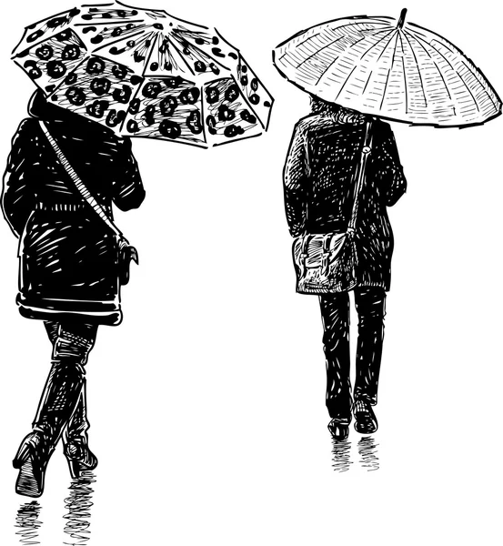 Les femmes sous la pluie — Image vectorielle