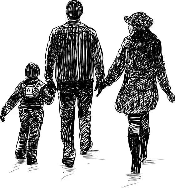 Familia joven en un paseo — Vector de stock