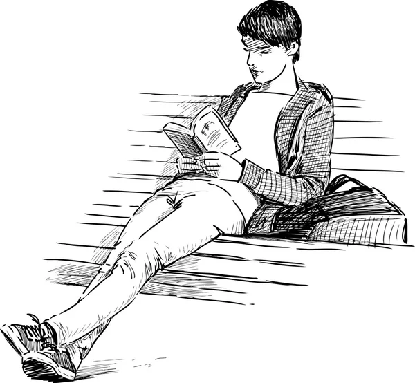 Joven leyendo — Vector de stock