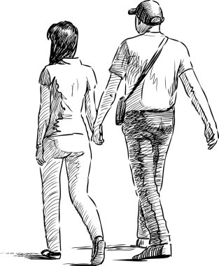 walking young pair. clipart