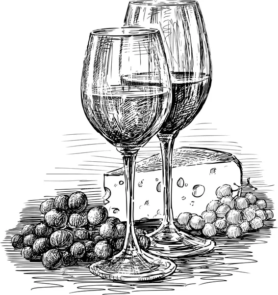 Copas de vino y queso — Archivo Imágenes Vectoriales