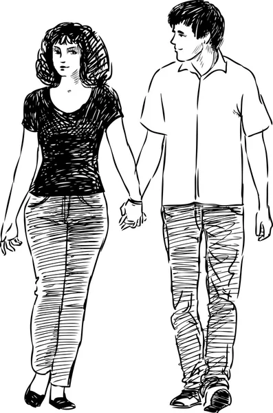 Jeune couple flânant — Image vectorielle