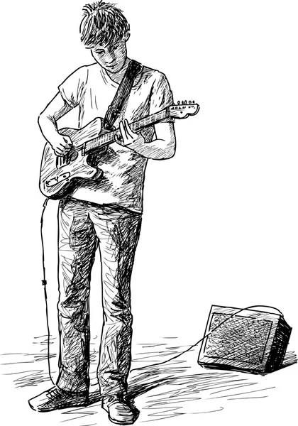 Jeune guitariste de rue — Image vectorielle