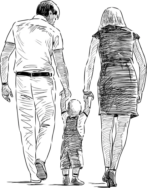 Jovem família passeando — Vetor de Stock