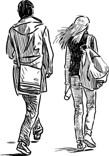 Croquis du jeune couple — Image vectorielle