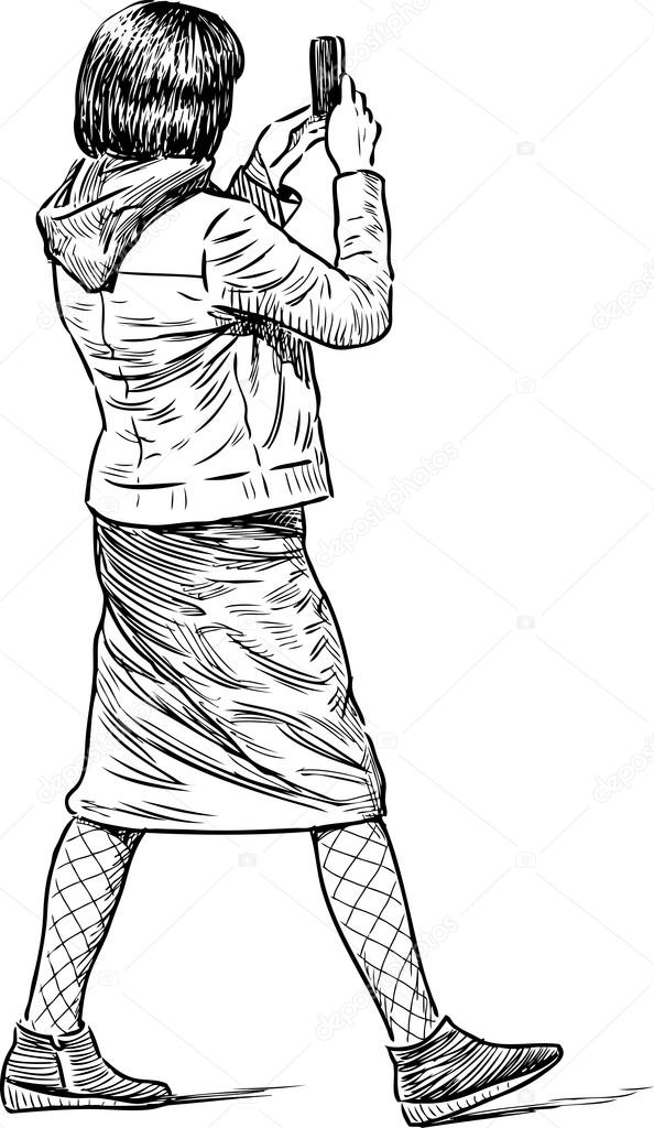 Dziewczyna Strzelając Do Telefonu Komórkowego Grafika