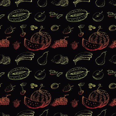 Çizimlerin kusursuz deseni çeşitli olgun meyveler