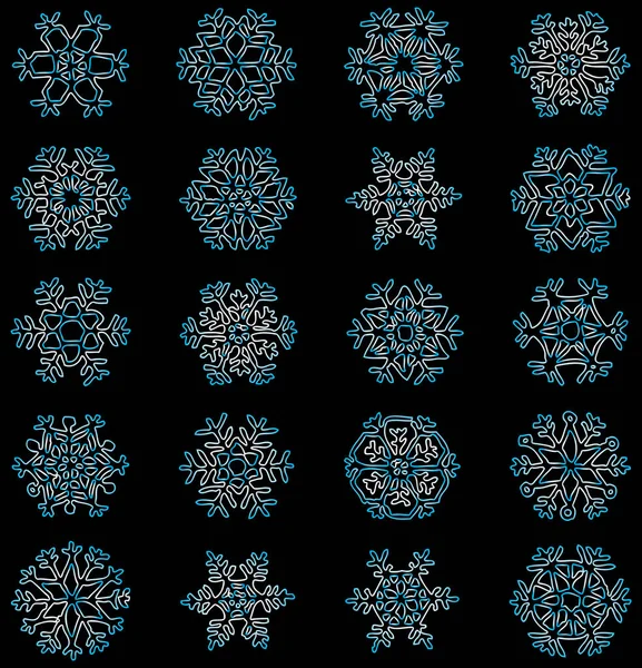 輪郭のベクトル描画様々なクリスマスの雪片 — ストックベクタ